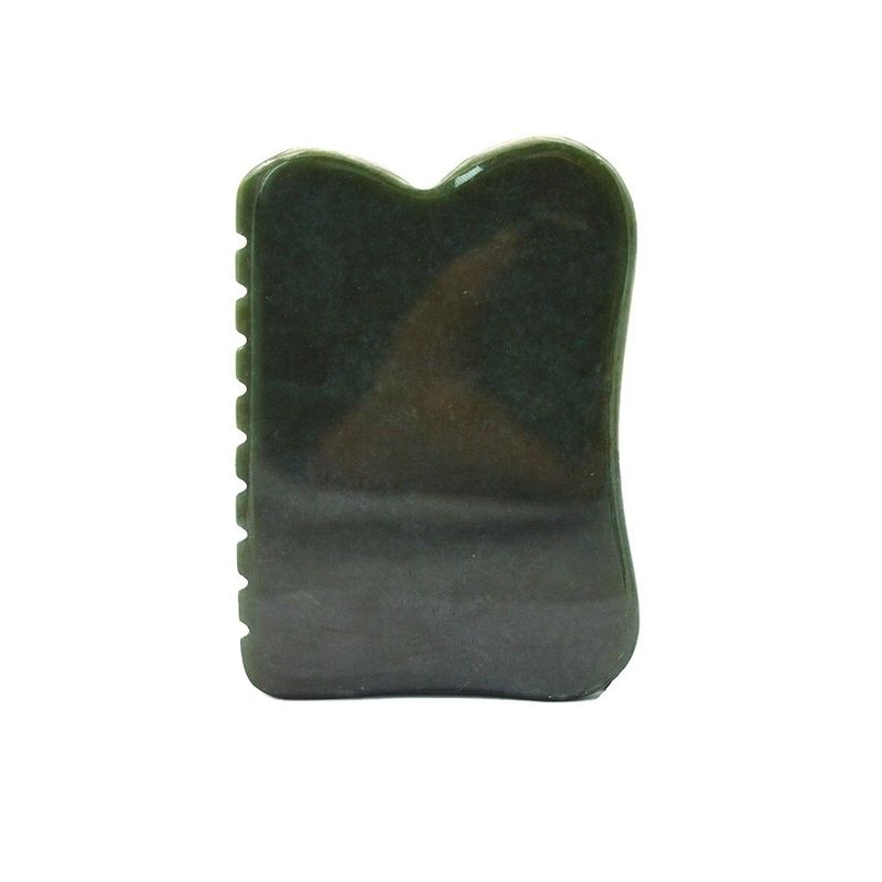Outil de massage d'auto-assistance 200g Nephrite vert foncé naturel Plaque de pierre Gua Sha pour un massage corporel personnalisé