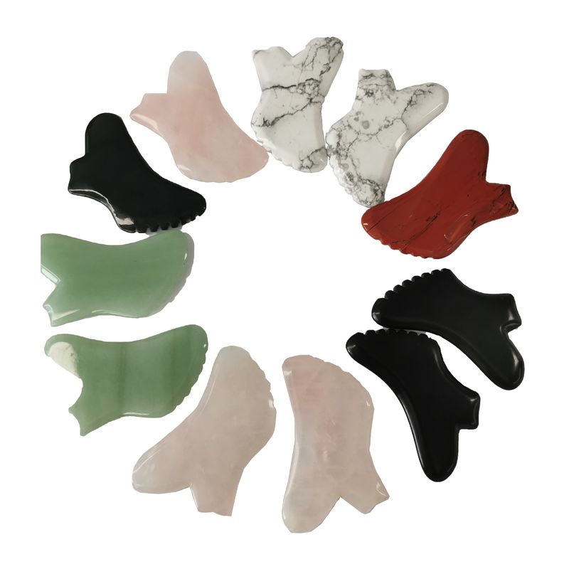 Pierre précieuse personnalisée Rose Quartz Jaspe rouge Howlite Guasha Jade Gua Sha Massage Facial Scraping Outil avec contrôle du temps