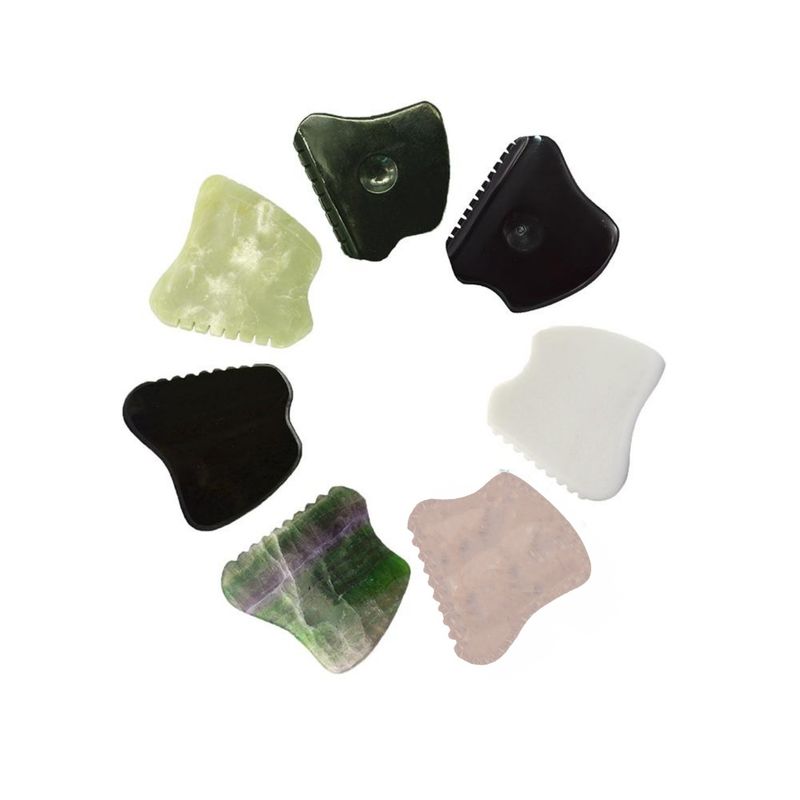 Mode d'outil de grattage du visage de la pierre Bian naturelle No abk-204 Étiquette privée Outils de massage du visage de la thérapie au jade Gua Sha